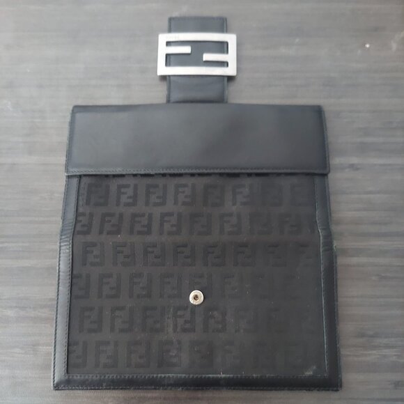 Authentic FENDI Zucchino Long Canvas Wallet FF Monogram Black + Silver Hardware - Picture 13 of 16